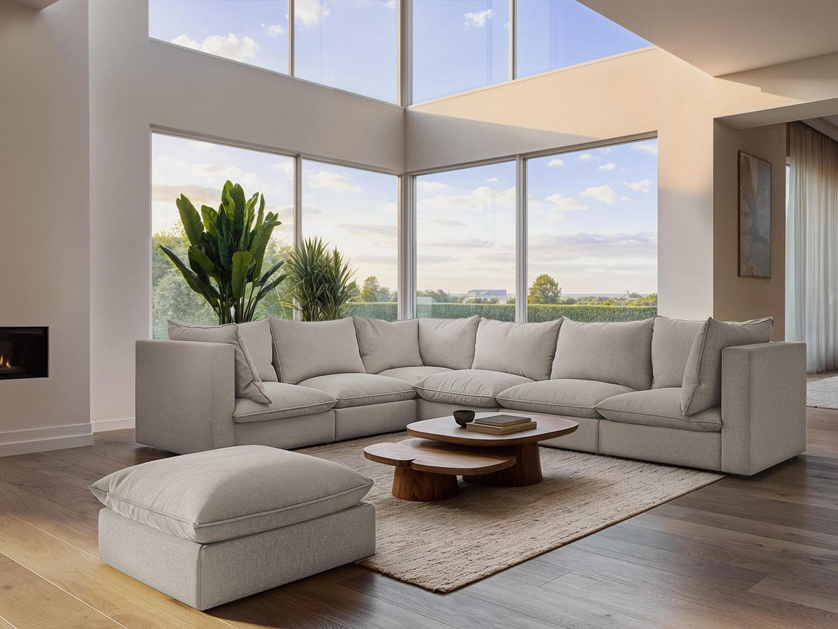 SOFAELEMENT Bouclé Stoff Weiß - Schwarz/Weiß, Holzwerkstoff/Kunststoff (75/77/90cm) - Makamii