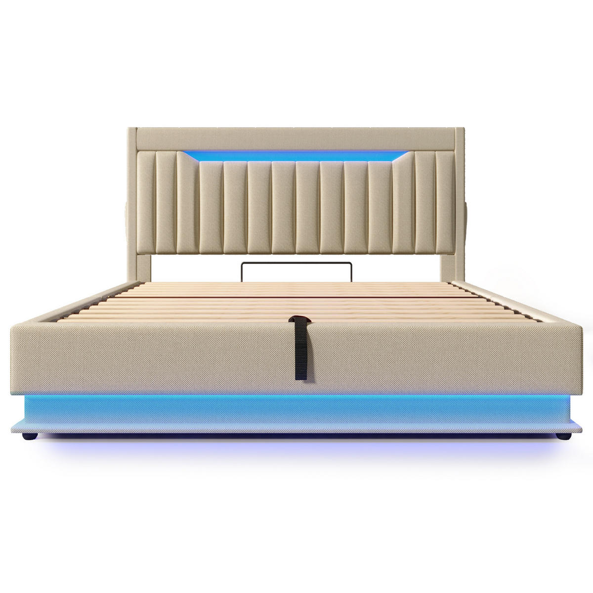 POLSTERBETT 160/200 cm Beige mit LED-Beleuchtung und Stauraum-Kopfteil - Beige, Textil (160/200cm) - OKWISH