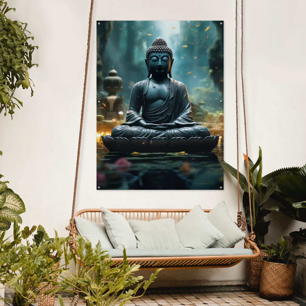 ZAHRADNÍ PLAKÁT Buddha - Socha - Buddha - Zen - Umění - Buddha 120x160 cm - tmavě šedá, plast (120/160/0.2cm) - OnlyWow