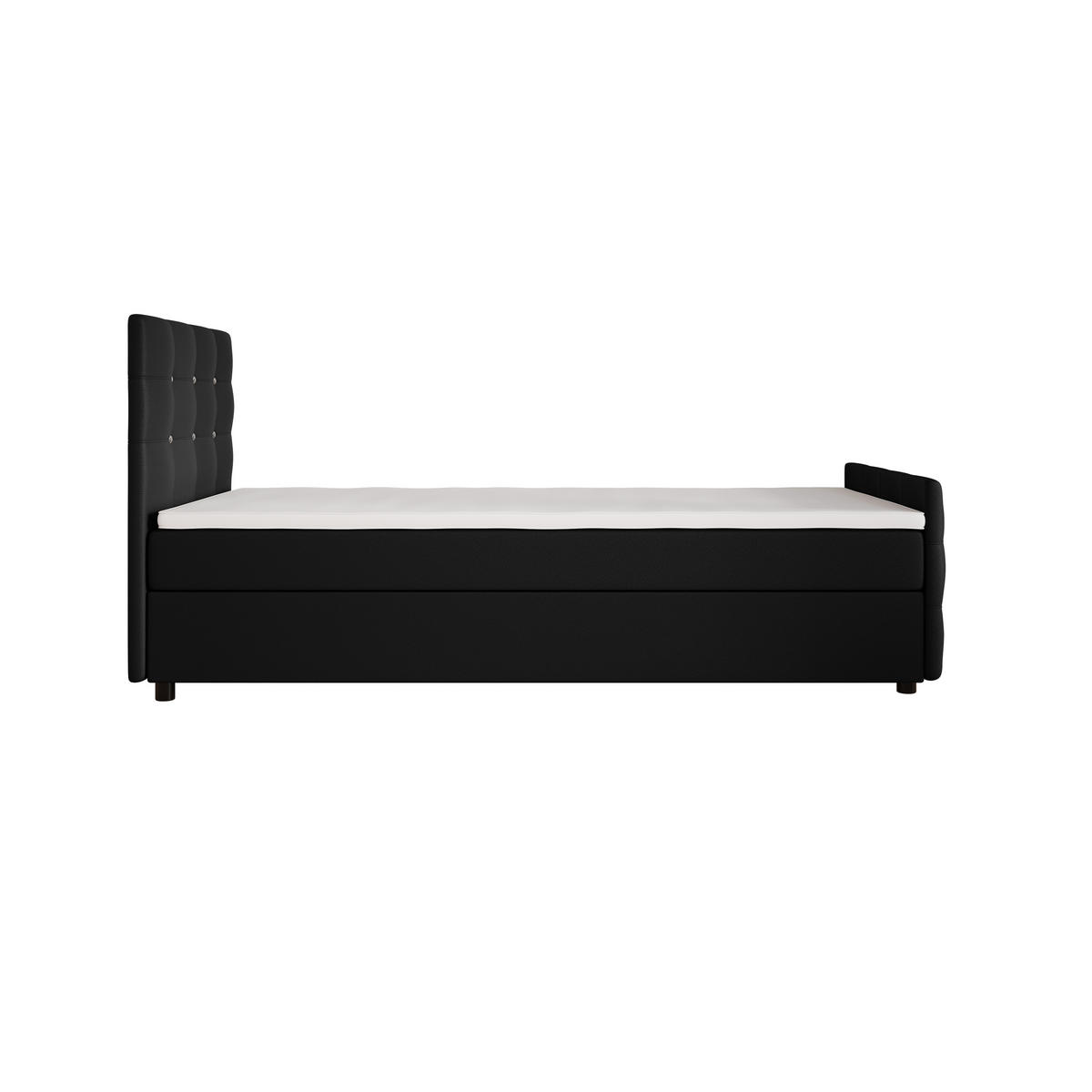 BOXBETT KLEO 100x200, mit Matratze H3 und Topper, Madryt 1100 - Schwarz, Holz/Kunststoff (100/200cm) - Bedante