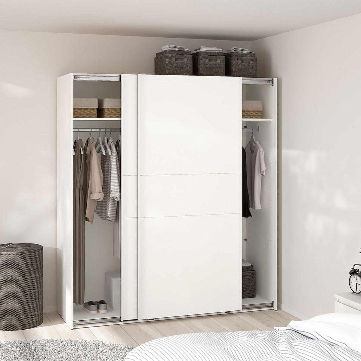SCHIEBETÜRENSCHRANK, Como, Weiß, Holzwerkstoff, 179 x 67 x 201 cm - Weiß, Holzwerkstoff (179/201/67cm) - ebuy24