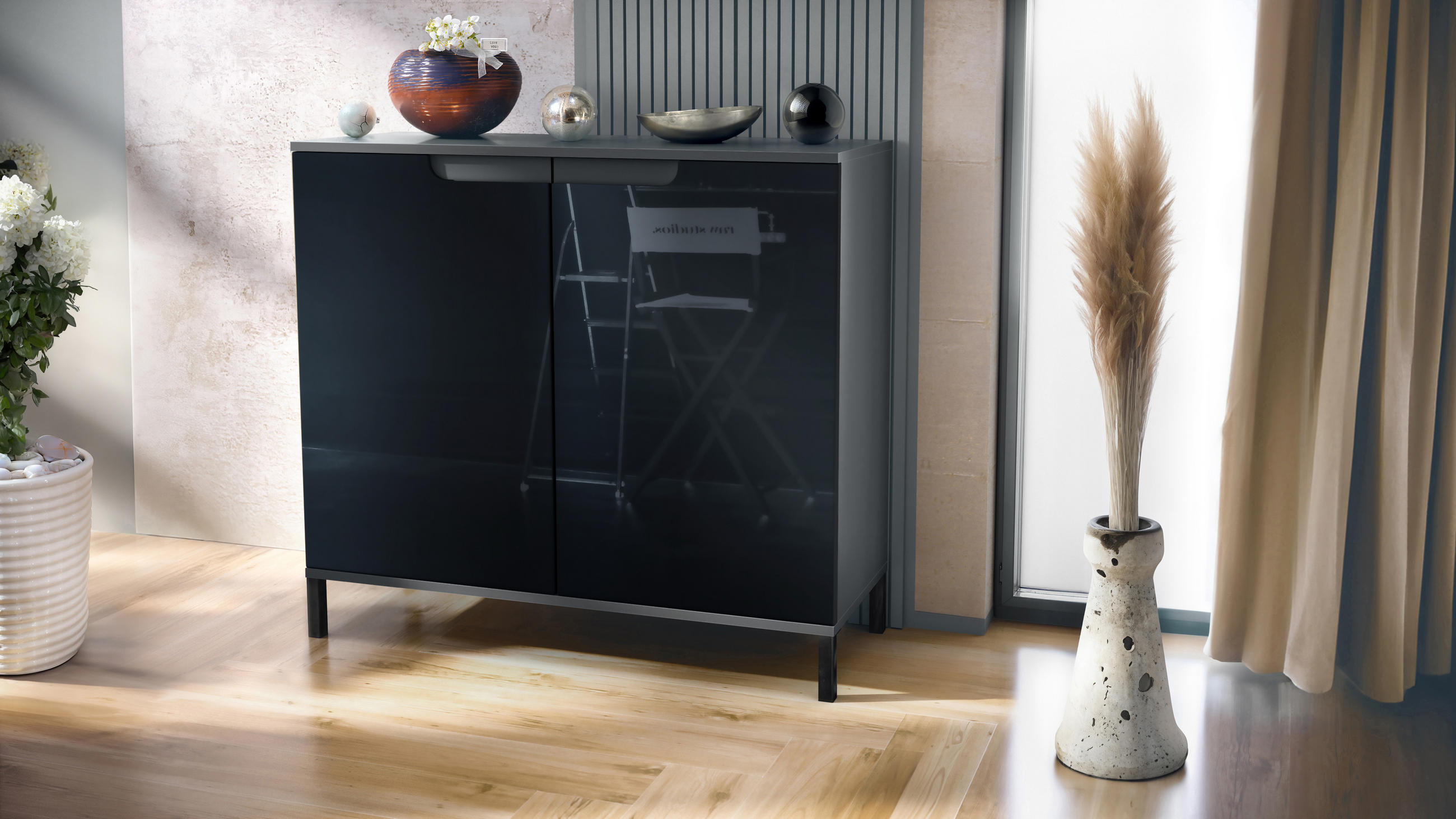 KOMMODE Sylt Schwarz Hochglanz - Schwarz Hochglanz, Holzwerkstoff (92.5/83.5/35cm) - Vladon