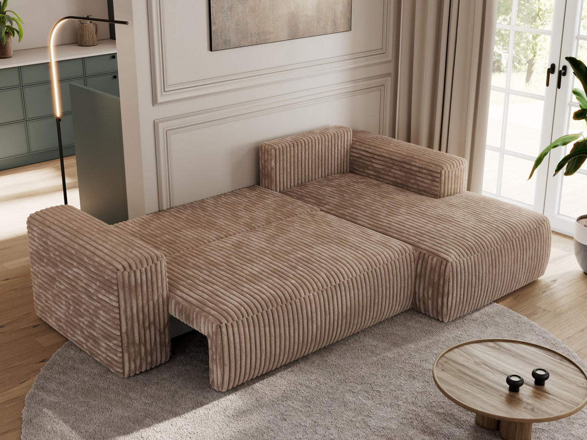 ECKSOFA TRENTINO L Braun Cord - Rechts - Schwarz/Braun, Textil (164/266cm) - MKS