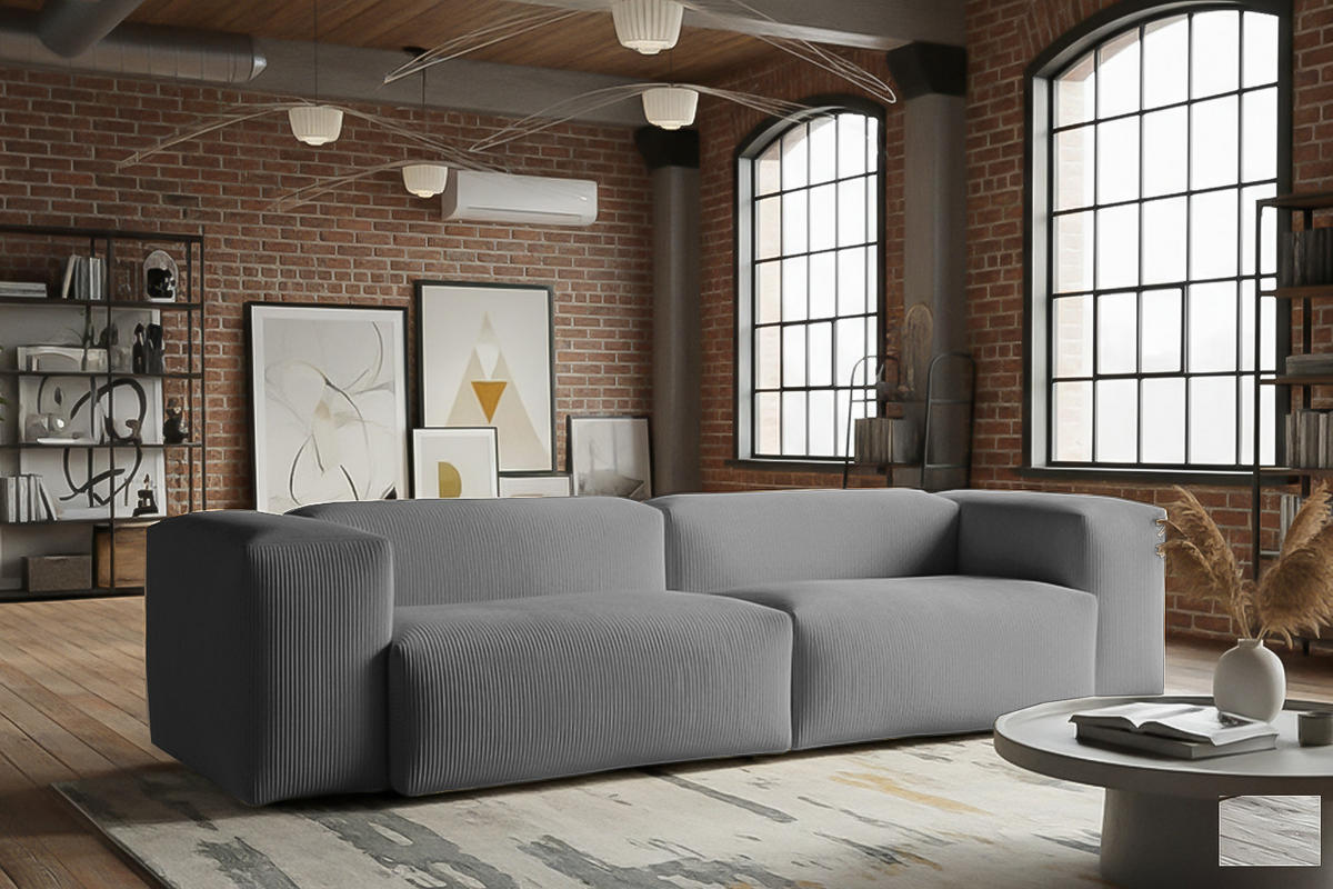 SOFA CELESTE Grau Cord - Schwarz/Grau, Kunststoff/Textil (302/72/114cm) - KAWOLA