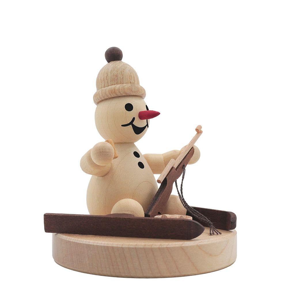 HOLZFIGUR Schneemann Junior sitzender Biathlet auf Sockel 8 cm - Multicolor, Holz (7/1/0.1cm)