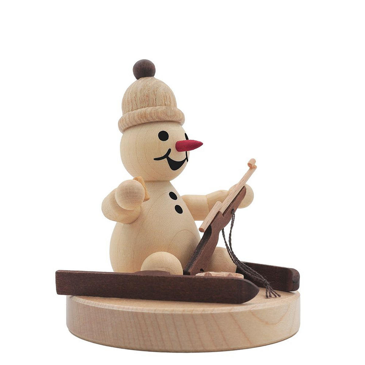HOLZFIGUR Schneemann Junior sitzender Biathlet auf Sockel 8 cm - Multicolor, Holz (7/1/0.1cm)