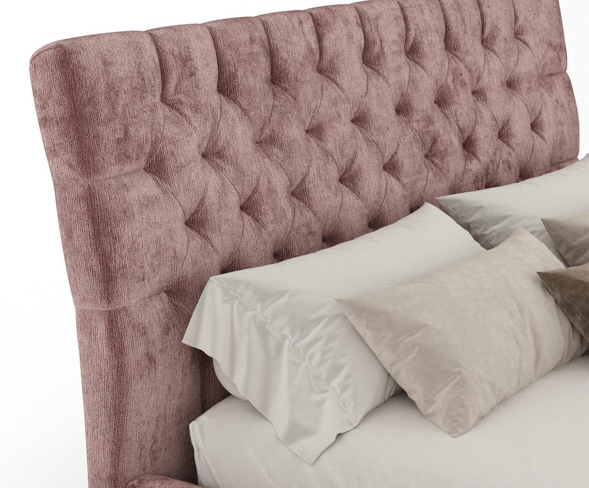 POLSTERBETT Vezzola Rosa 180/200 cm im Chenille-Stoff - Pink/Naturfarben, Holz/Holzwerkstoff (180/200cm) - Maison de Reve