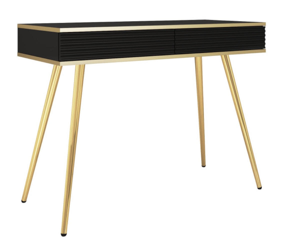 KONSOLENTISCH Schwarz POLO Gerillt Hohe Goldene Beine - Hellbraun/Schwarz, Holzwerkstoff (50/102/80cm) - Sepro Meble