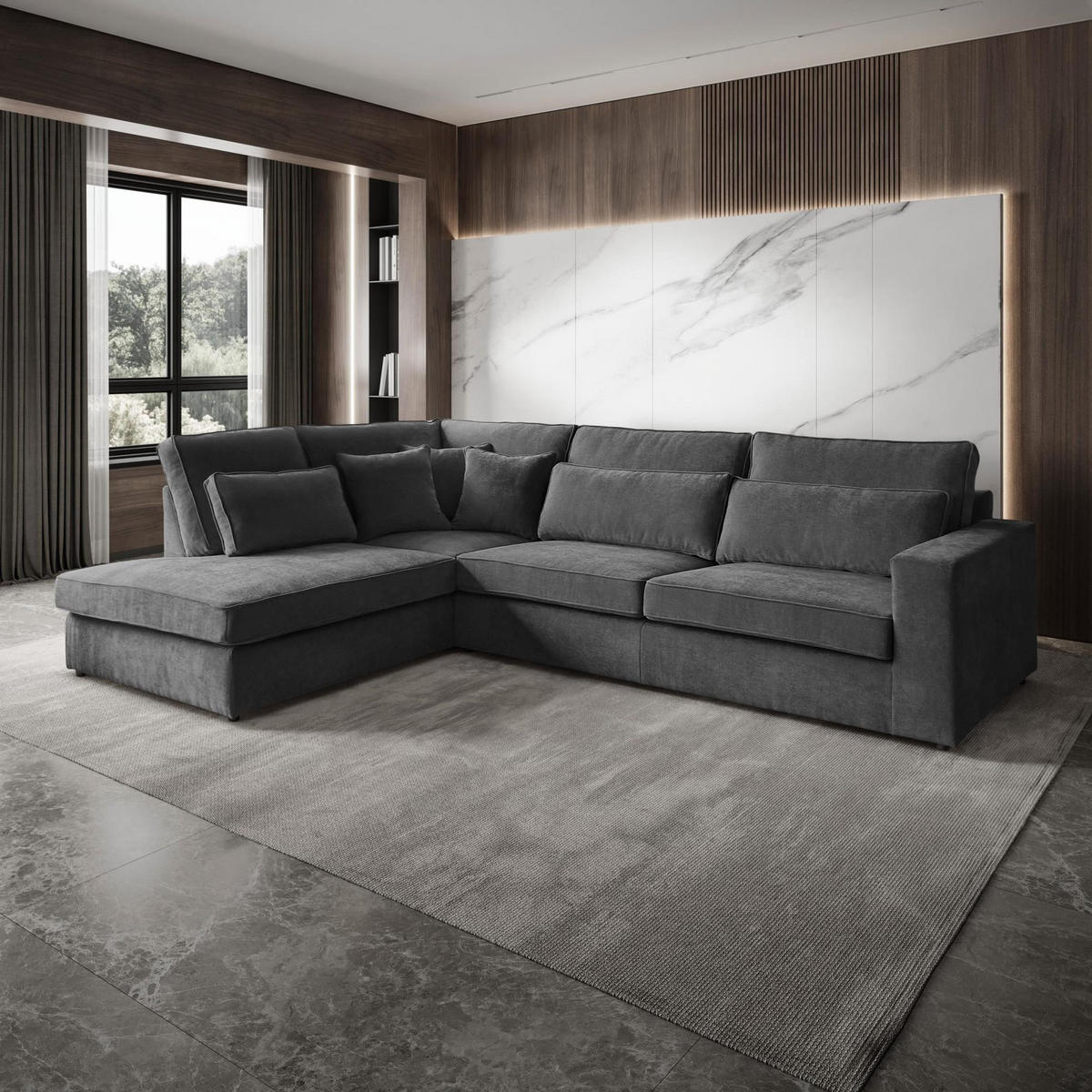ECKSOFA Parma ohne Schlaffunktion dunkelgrau links - Dunkelgrau/Schwarz, Textil (314/224cm) - Beautysofa