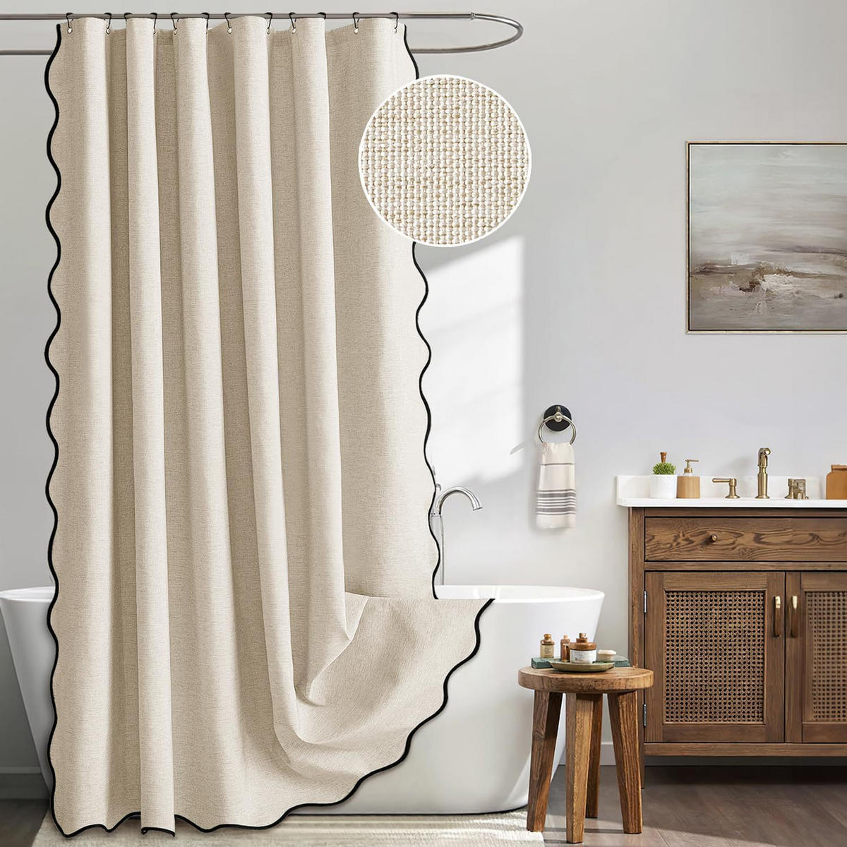DUSCHVORHANG, beige, 200 x 180 cm, Leinenmaterial - Beige, Textil (180/200cm) - Weltevree