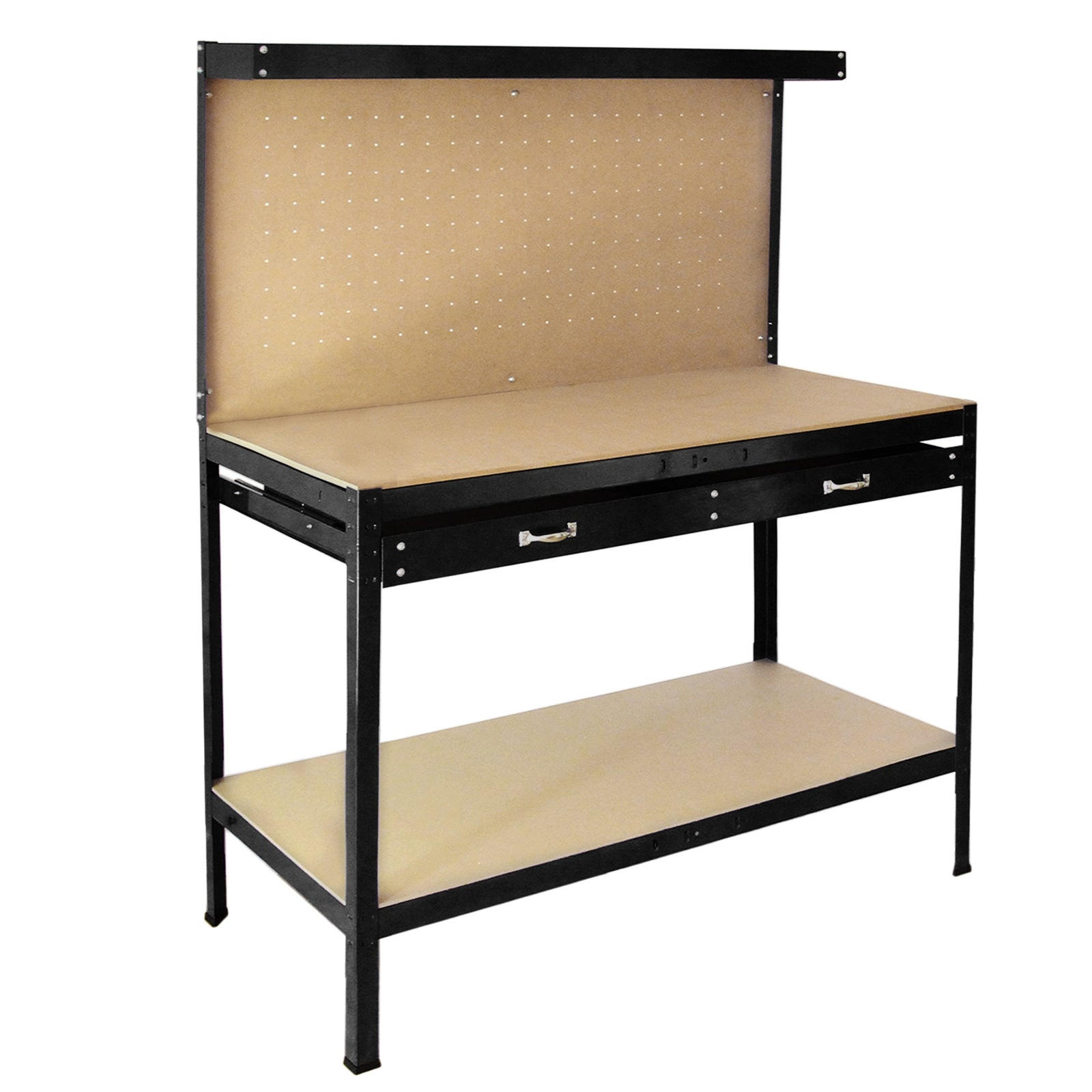 WERKBANK mit Stecktafel und Schublade Schwarz - Schwarz, Metall (120/155/60cm) - Monster Racking