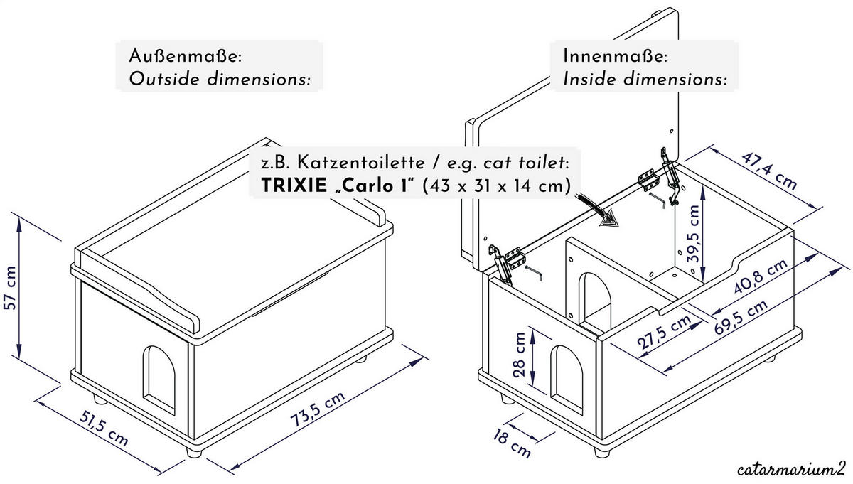 KATZENSCHRANK für Katzentoilette groß aus Holz - Weiß, Holz (73.5/57/51.5cm) - WONDERMAKE