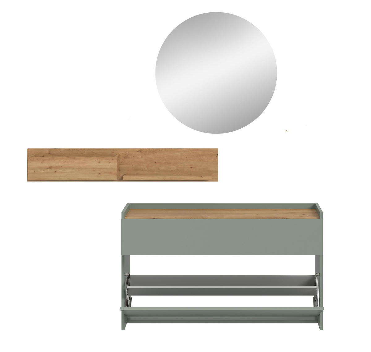 GARDEROBE Flow 3-tlg. (B/H/T: ca. 140/197/32 cm) in Salbei/Salbei - Salbeigrün, Holzwerkstoff (140/197/32cm) - Homes & Jones
