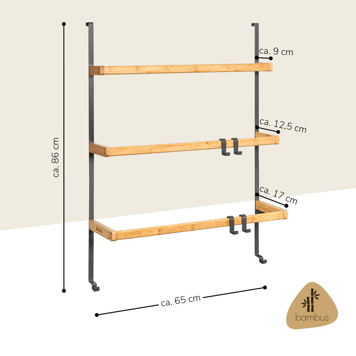 TÜR-HÄNGEREGAL, grau - Grau, Holz (65/86/17cm) - eluno