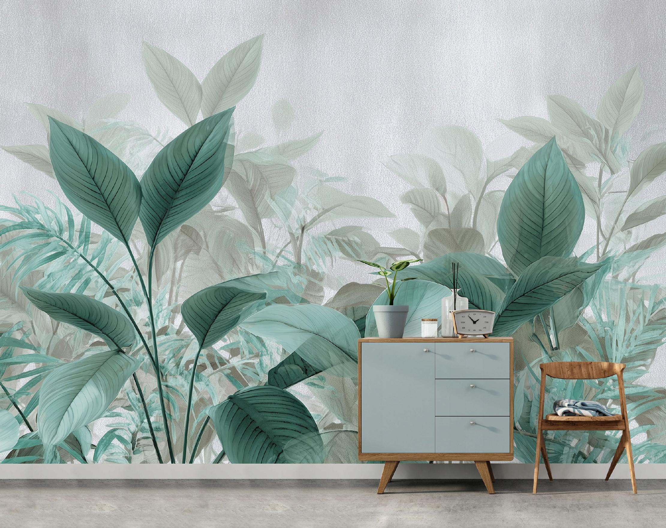 FOTOTAPETE Blätter Grün Betonwand Natur Wohnzimmer 250x175 - Multicolor, Papier (250/175cm) - Wallarena