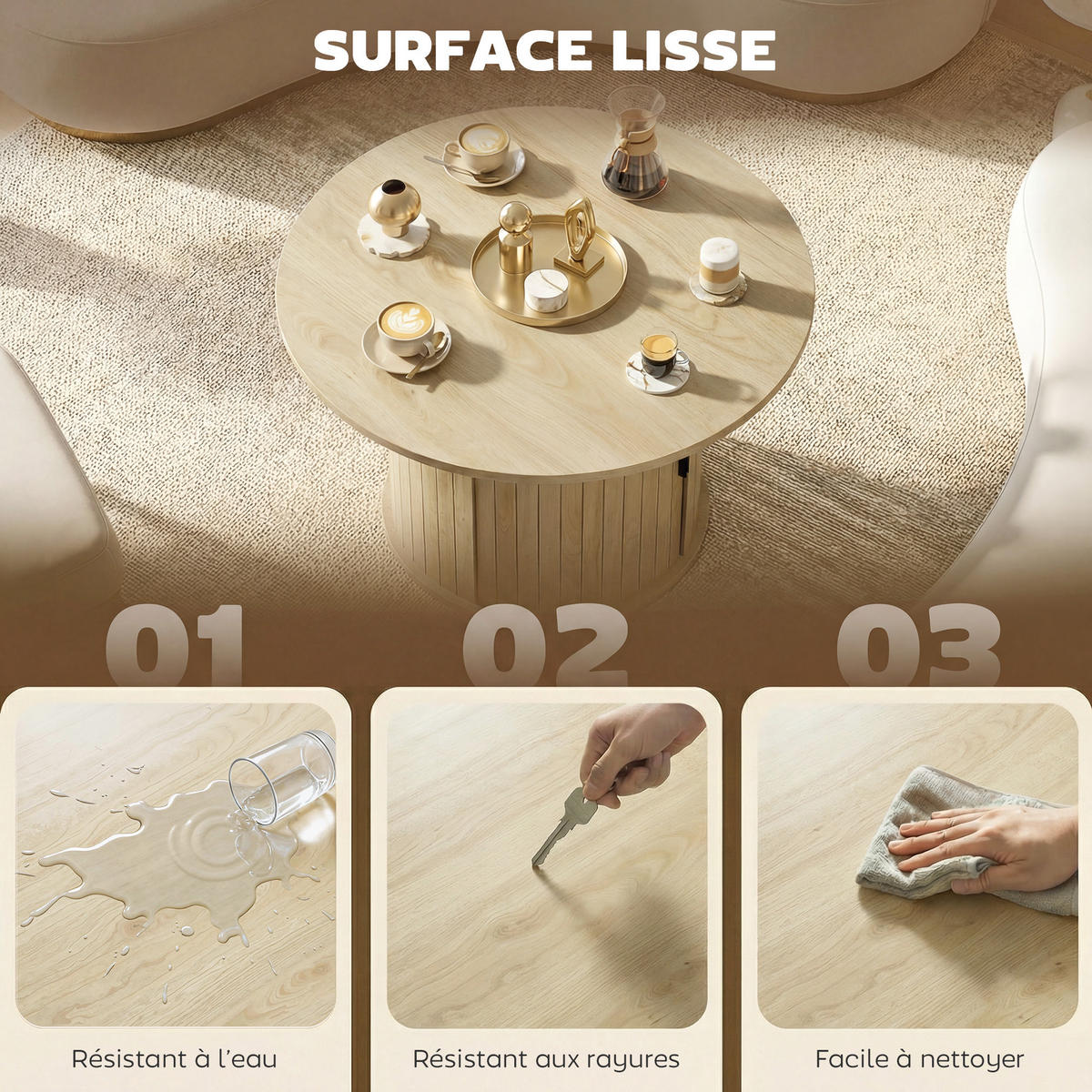 COUCHTISCH DE-15840 versteckter Stauraum mit Schiebetür Naturholz - Naturfarben, Holzwerkstoff (80/80/50cm) - ComfortXL