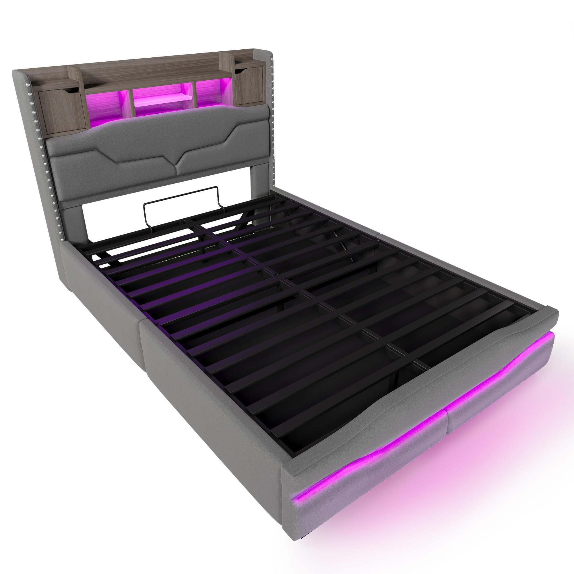 STAURAUMBETT 140/200 cm DE-04721, mit LED und Hydraulik in Grau - Grau, Holzwerkstoff/Metall (140/200cm) - ComfortXL