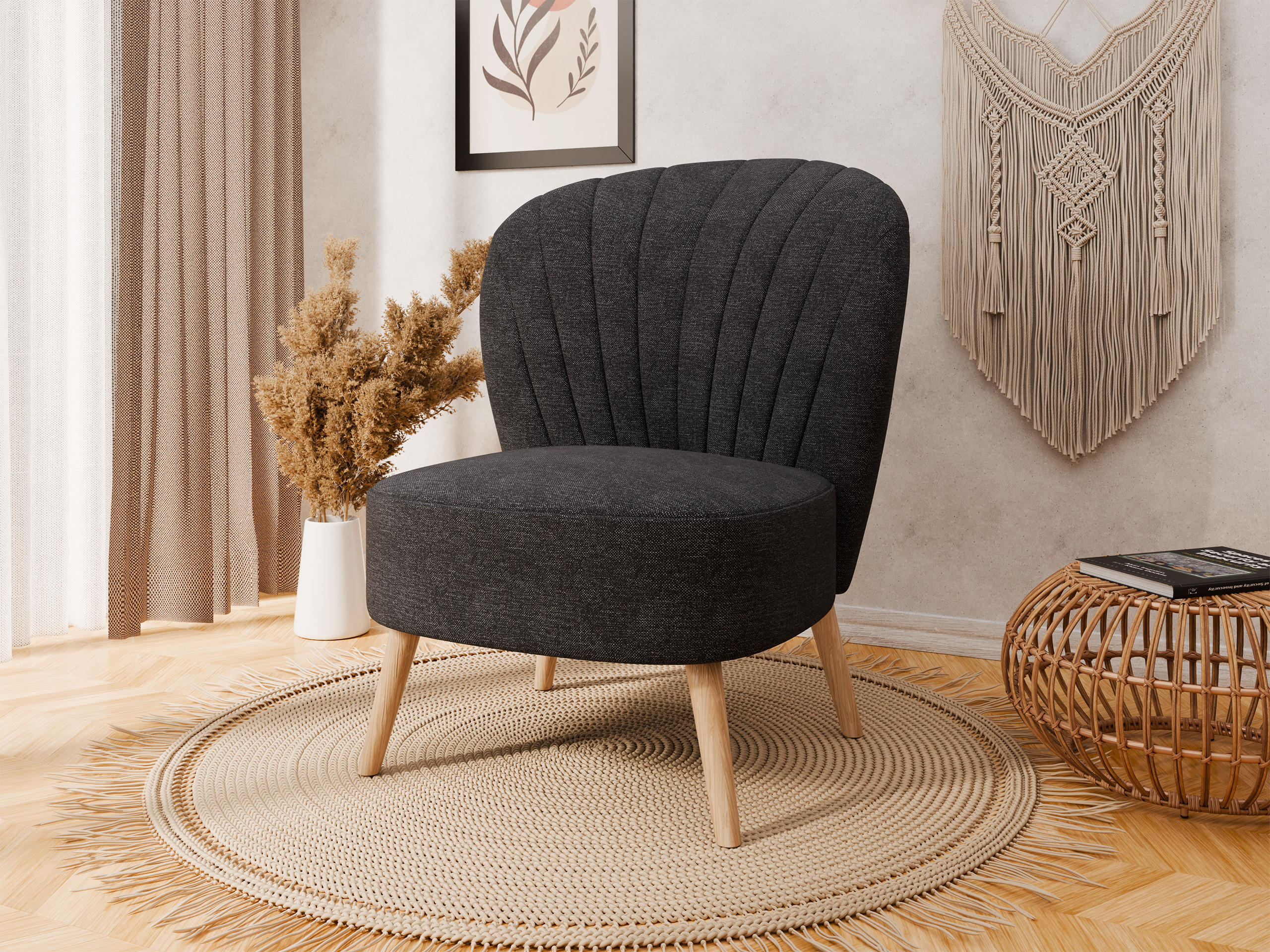 SESSEL Lumora mit Holzbeinen Graphitfarben - Graphitfarben, Holz (68/82/78cm) - Panda Möbel