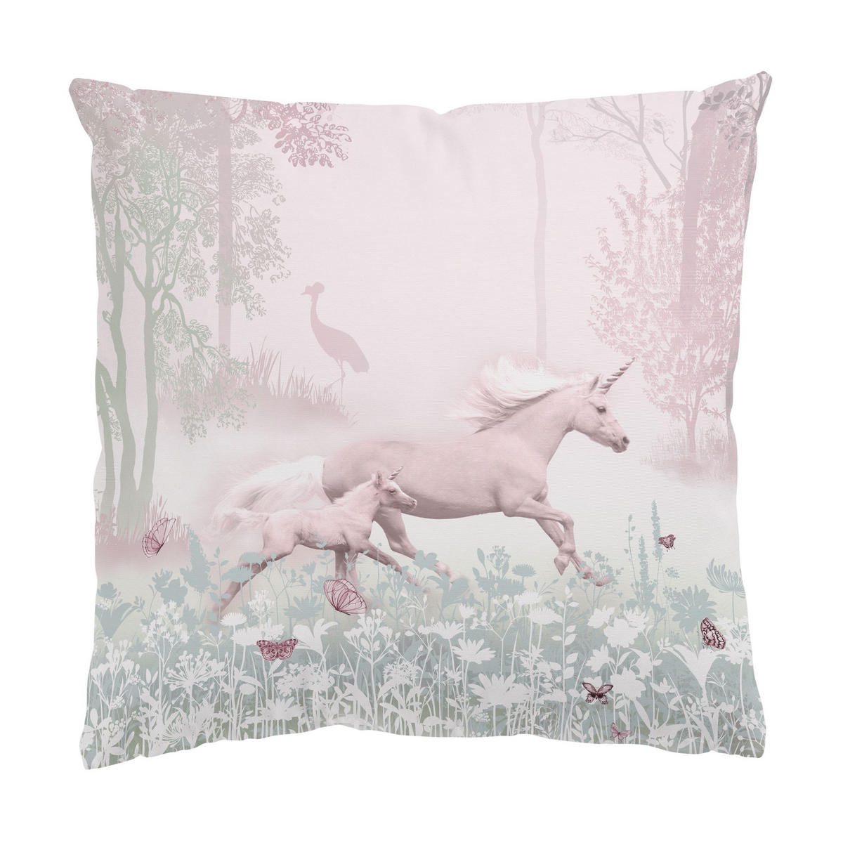 KISSENBEZUG Einhorn auf Blumenwiese in Rosa 40/40 cm - Rosa, Textil (40/40cm) - Bilderwelten