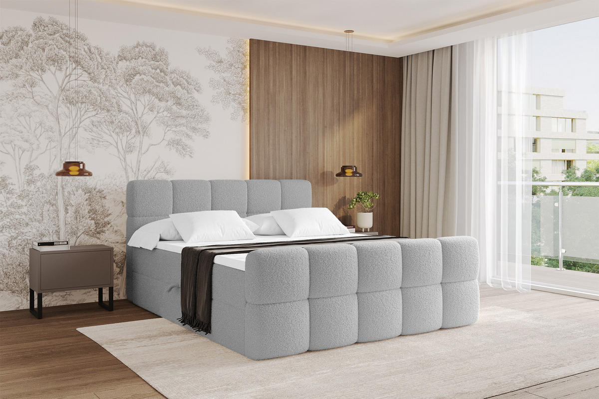 BOXBETT mit Matratze H4 - FAMA-Z - 120x200 cm Hellgrau Quelle - Hellgrau, Holzwerkstoff (120/200cm) - ALTDECOR