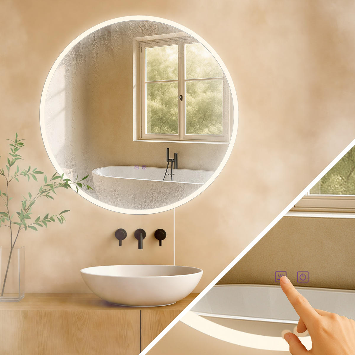 BADSPIEGEL Linz 80 ohne Bluetooth 80x3,5x80cm Glas Klarglas Badezimmerspiegel - Klar, Glas (80/80/3.5cm) - DELUKE