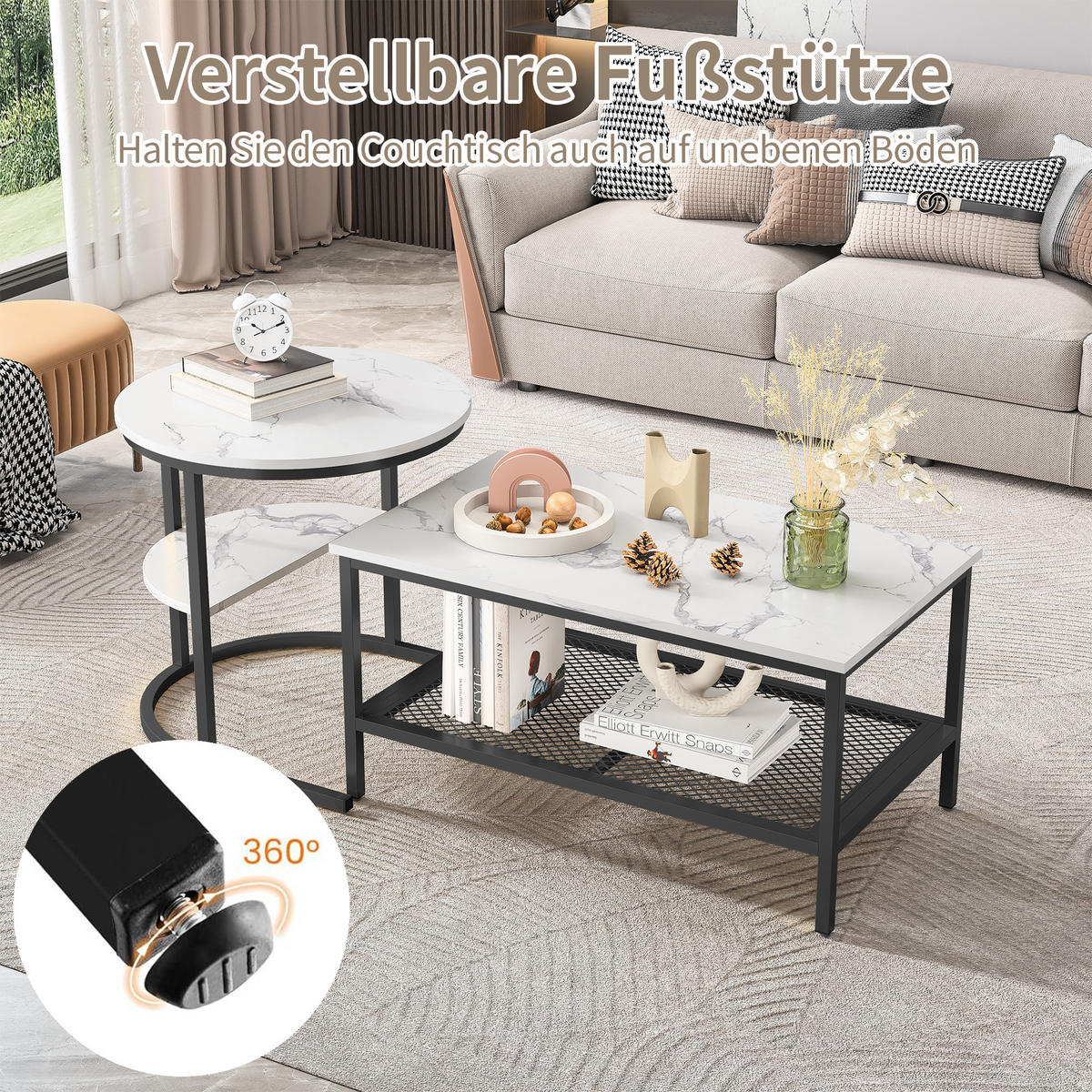 COUCHTISCH 2er SET, Weiß + Schwarz - Schwarz/Weiß, Metall (80/46/41cm)