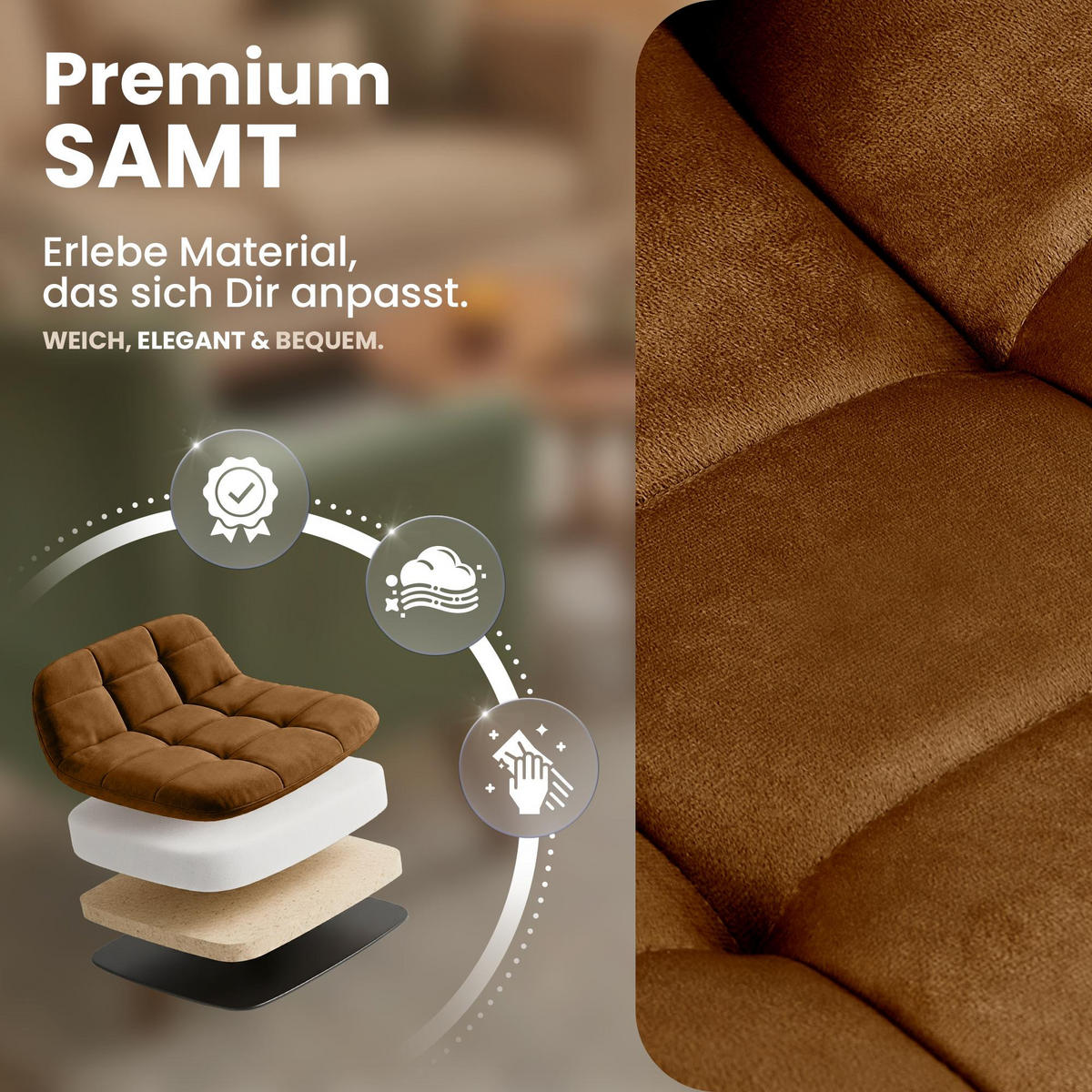 STUHL Samt Braun - Schwarz/Braun, Textil/Metall (45/84/55cm) - CLP