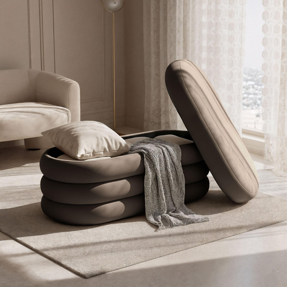 PRESVUČENA KLUPA s pohranom, smeđa - smeđa, tekstil (100/42/42cm) - RAUMHIRSCH FURNITURE