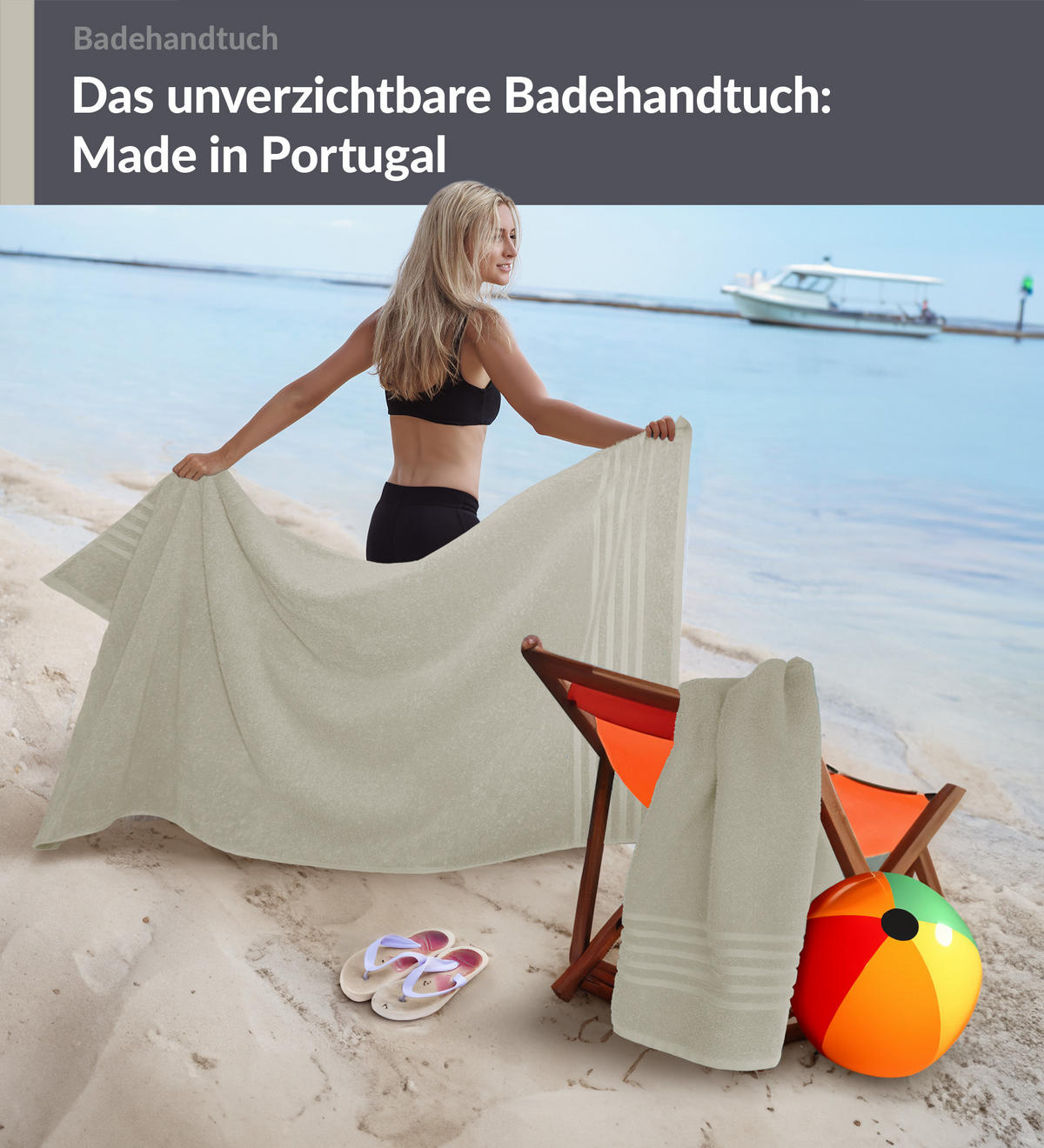 BADETUCH London Kiesel Grau 2er Set 100x150 - Sandfarben, Textil (100/150cm) - Lashuma