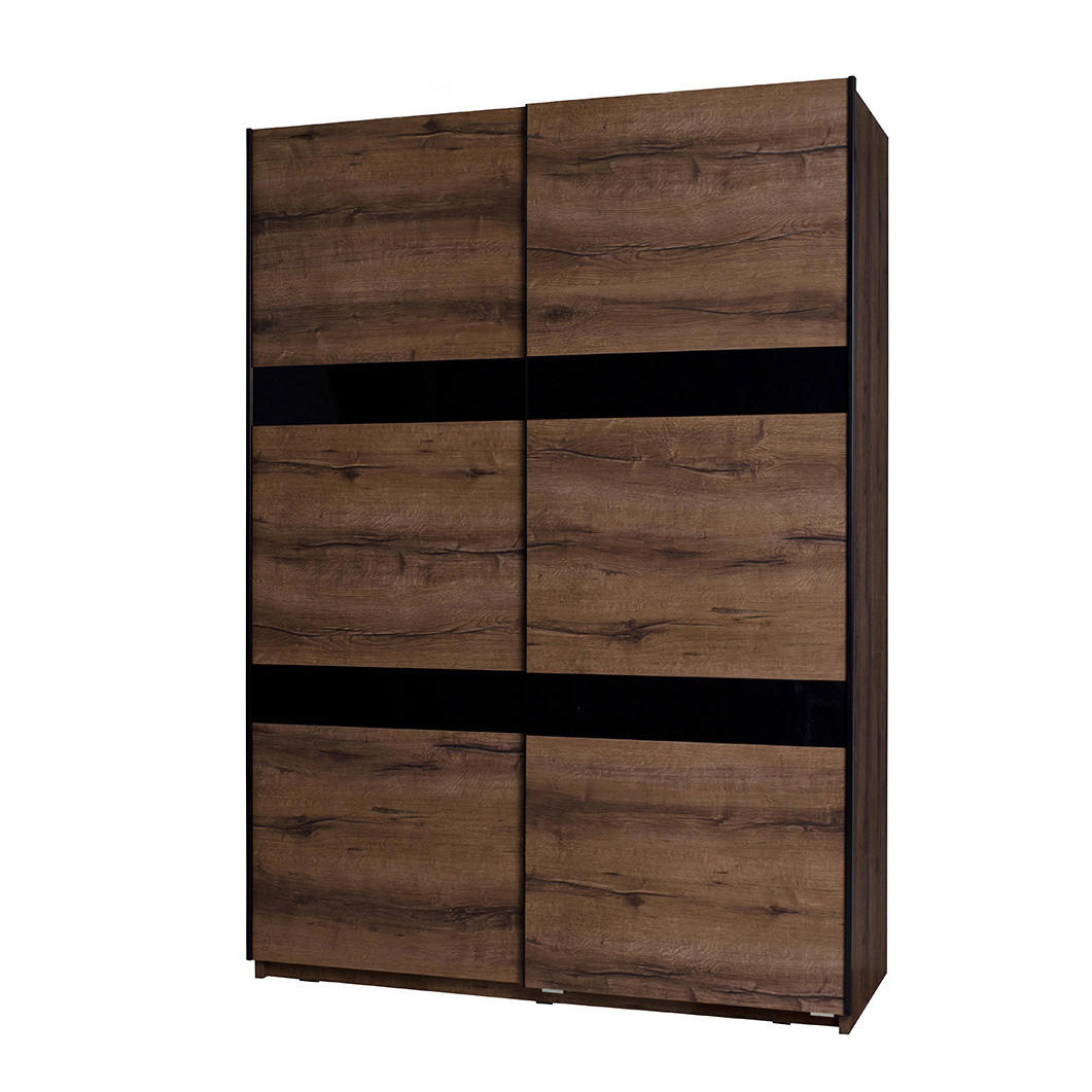 SCHWEBETÜRENSCHRANK Martin 150/215/69 2-türig - Schwarz Hochglanz/Schwarz, Holzwerkstoff/Metall (150/215/69cm) - Ravio