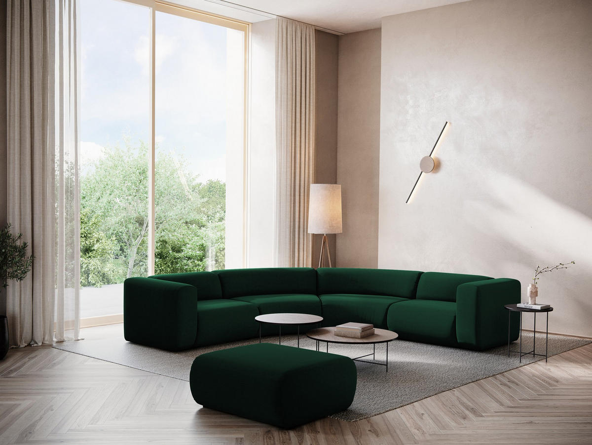 POUF Samt Stoff Grün - Dunkelgrün/Schwarz, Kunststoff/Textil (94/40/89cm) - Makamii