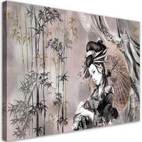 WANDBILD geisha und bambus - Silberfarben, Textil (60/40cm) - Feeby