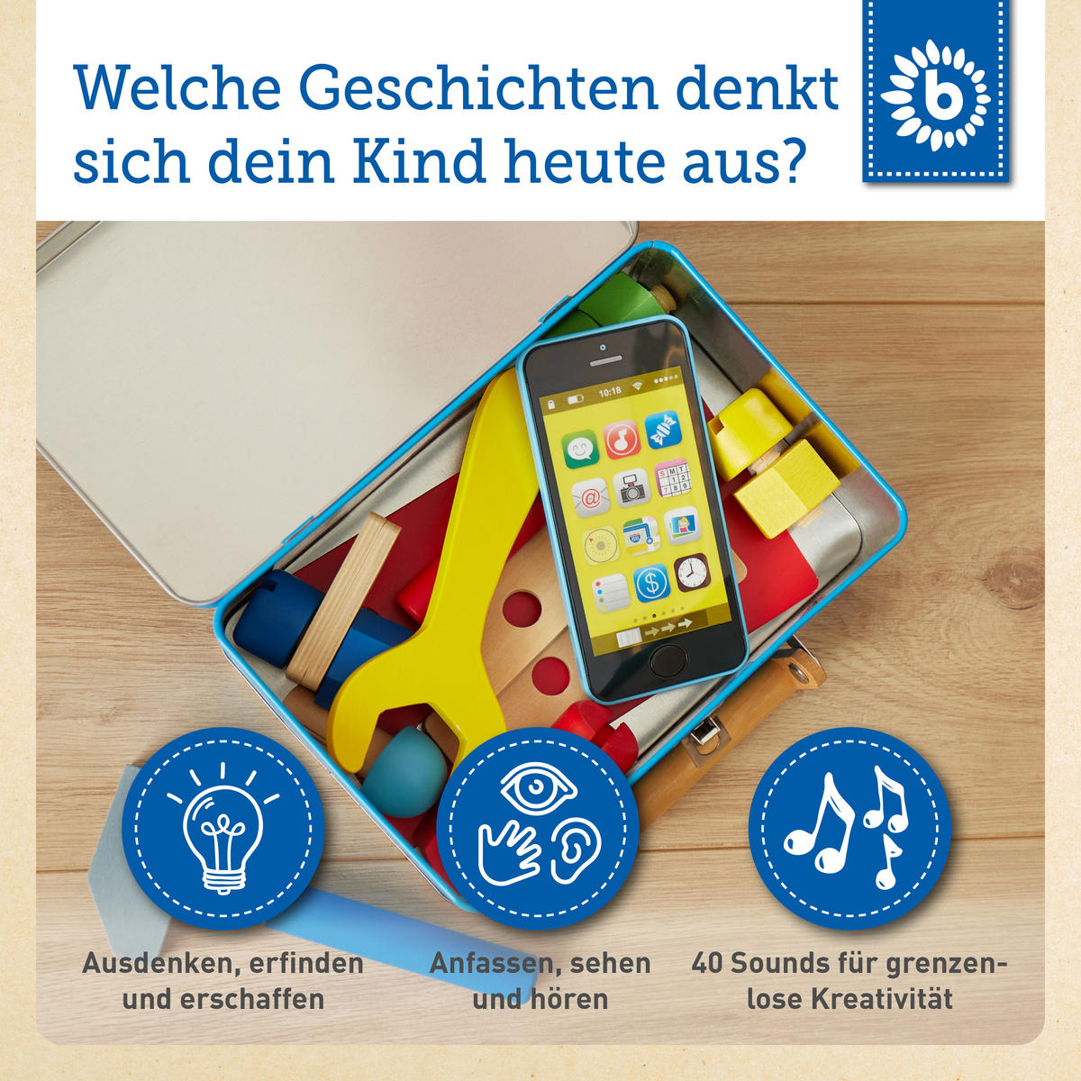 LERNSPASS Kinder Smartphone mit 40 Sounds - Blau, Kunststoff (0.8/5.5cm) - Bieco Spielwaren