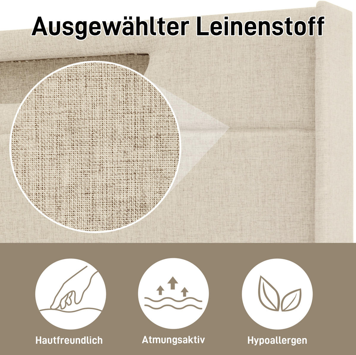 POLSTERBETT 160/200 cm aus Leinen mit LED und USB-C Ladefunktion Beige - Beige, Textil (160/200cm) - Modenvie