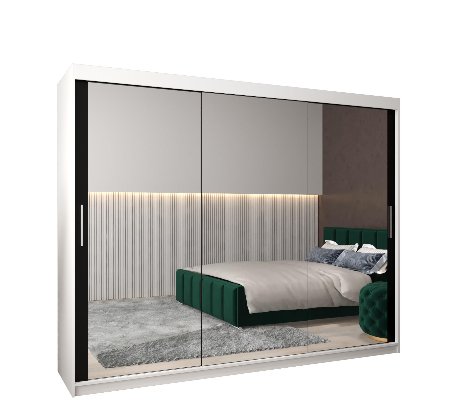 Abiks Möbel SCHWEBETÜRENSCHRANK Weiß, Schwarz 250cm × 62cm × 200cm