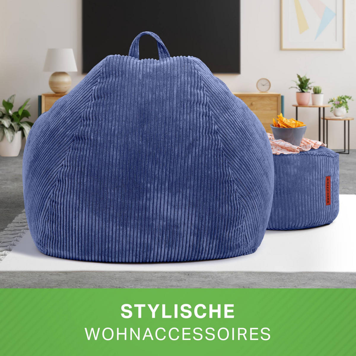 XXL-SITZSACK 2er Set + Pouf - Cordstoff - Dunkelblau, Textil (90/110/90cm) - Green Bean