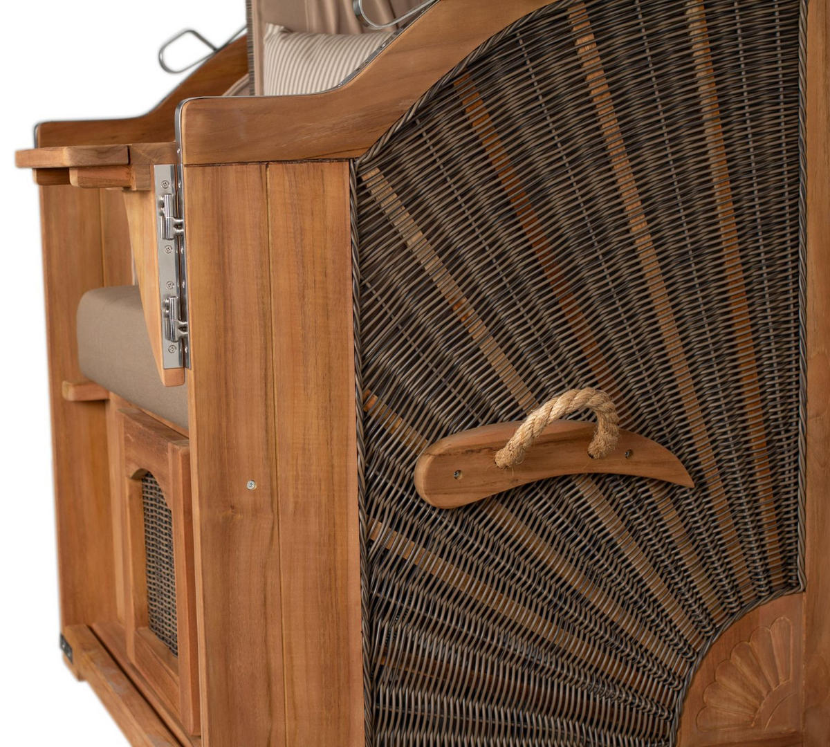 STRANDKORB Komplettset: Ammersee Single Teak Bullauge - PE grau - Modell 534 - Beige/Braun, Holz/Kunststoff (96/165/80cm) - bene living