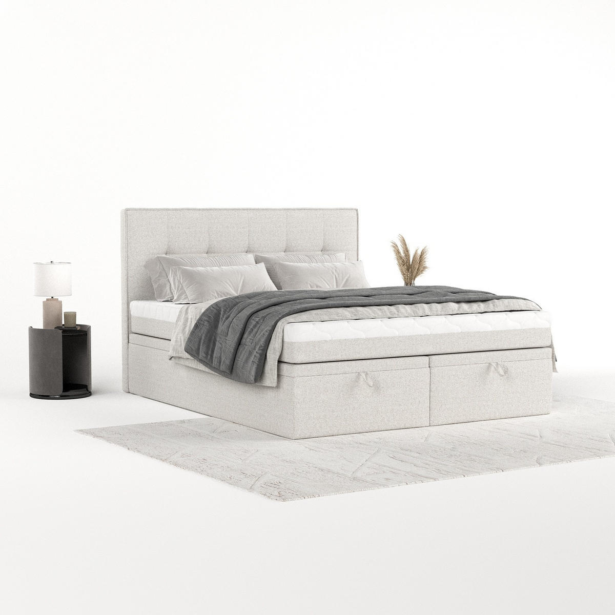 BOXBETT Arivo 200/200 cm Hellbeige im Riva Stoff - Sandfarben/Schwarz, Holz/Holzwerkstoff (200/200cm) - AltaBeds