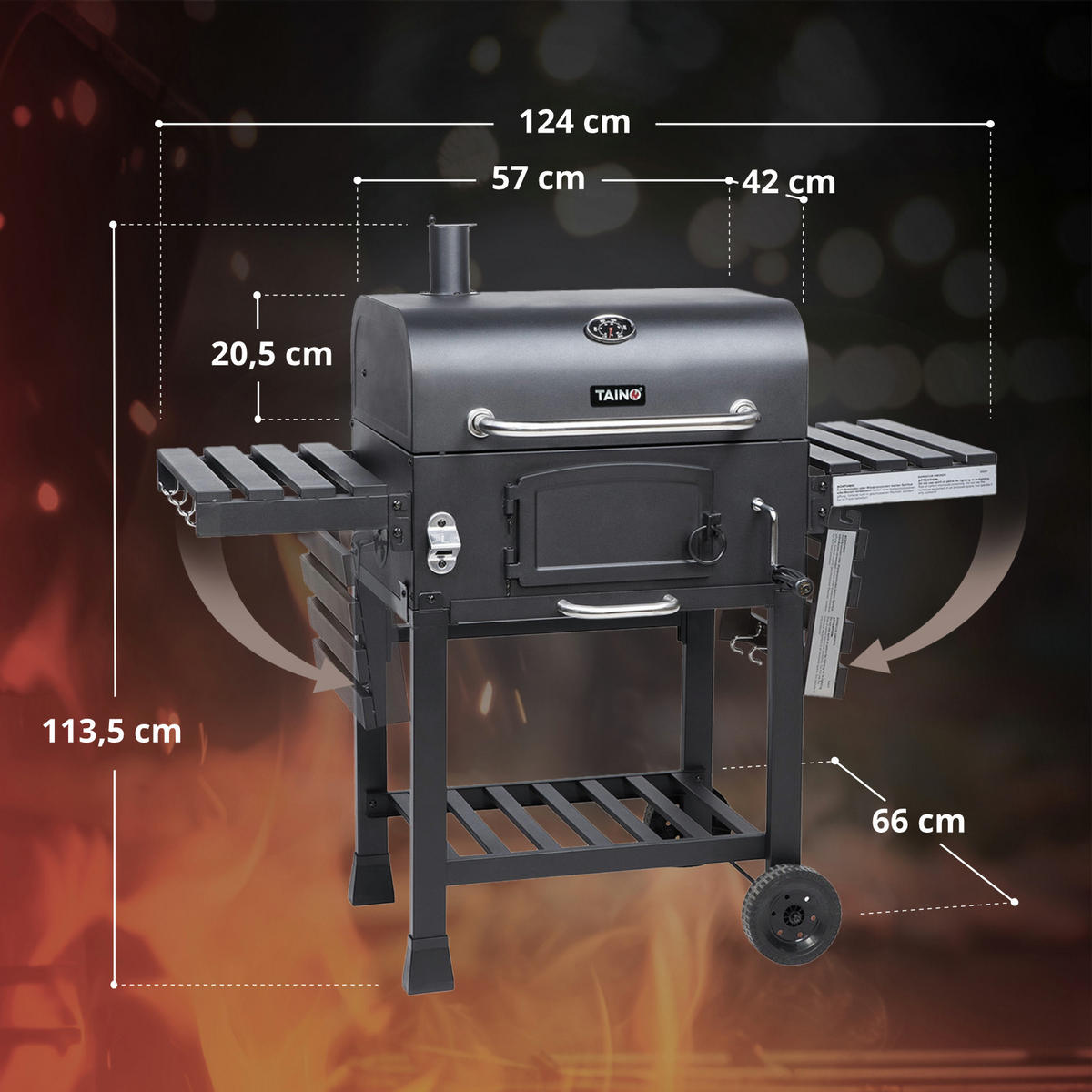 HOLZKOHLEGRILL HERO XL Set - Schwarz, Metall (124/113.5/66cm) - TAINO