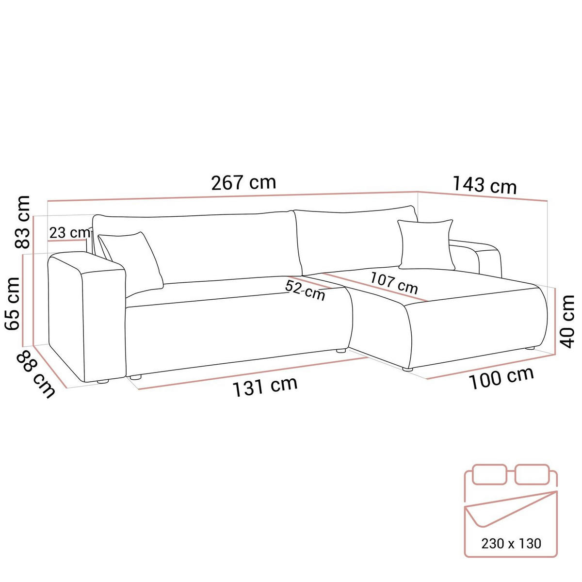 ECKSOFA VESPO XL mit Schlaffunktion und Bettzeugkasten - Ecru, Textil (267/143cm) - Lookway