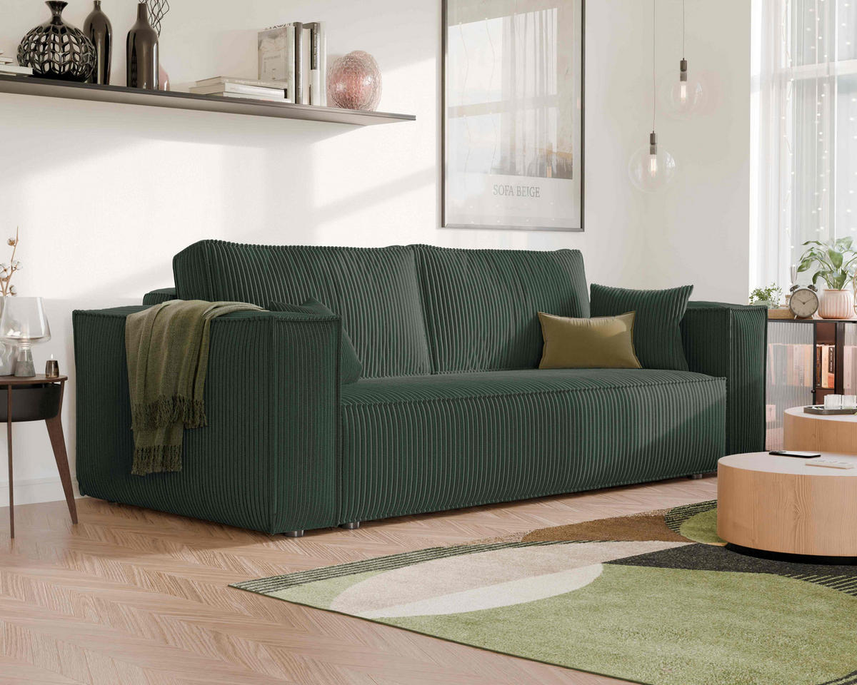 SOFA mit Schlaffunktion und Bettkasten, Grün - Grün, Holzwerkstoff/Textil (240/84/105cm) - Idohome