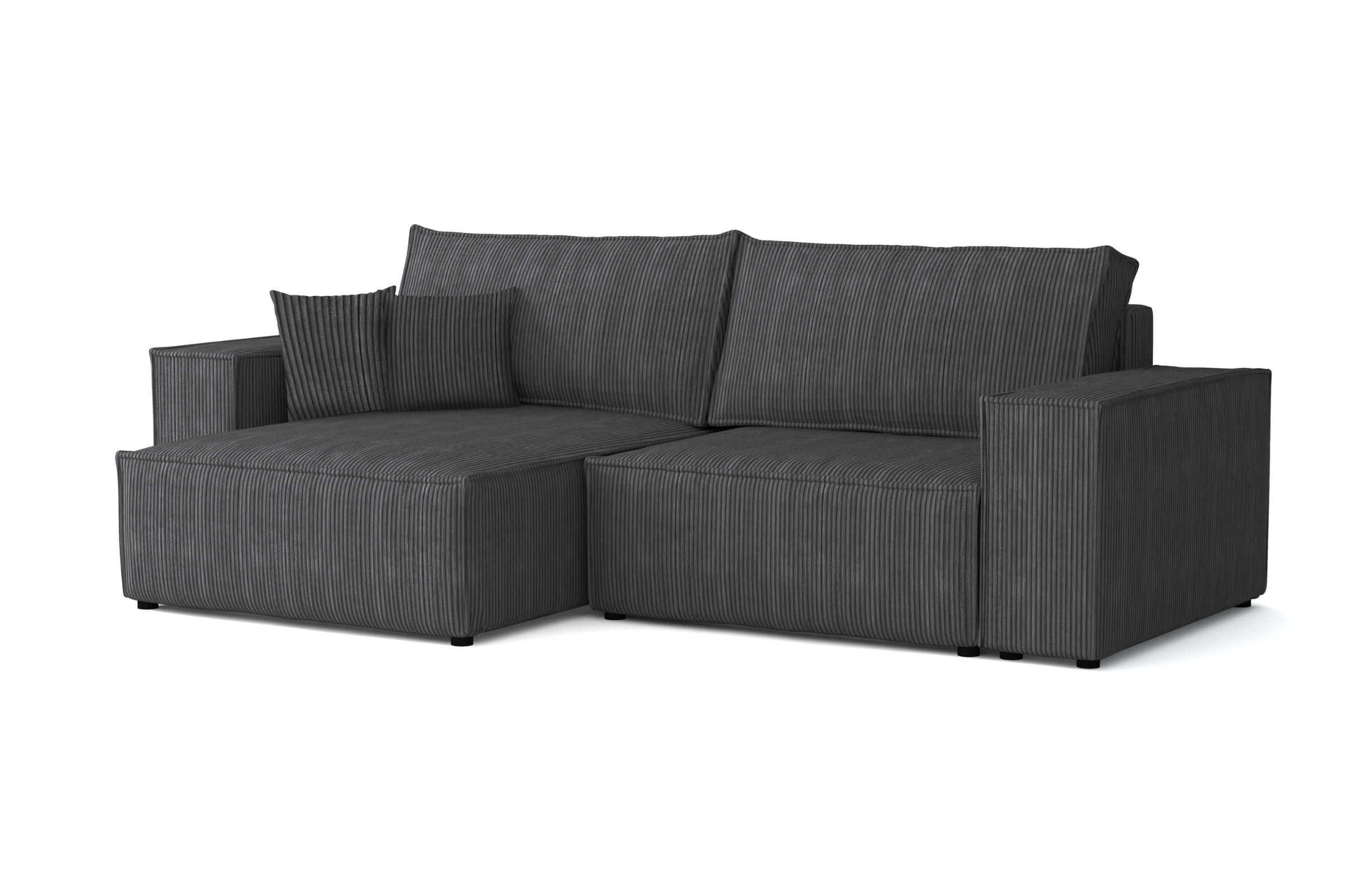 ECKSOFA MATT 255/153 cm links in Cord Anthrazit - Anthrazit/Schwarz, Holz/Holzwerkstoff (255/153cm) - Deine Möbel 24