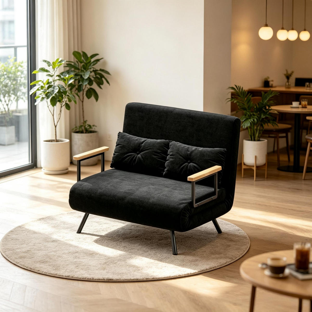 SCHLAFSOFA 4-in-1 2-Sitzer, DE-42186, Schwarz - Schwarz, Metall (73/81/102cm) - ComfortXL