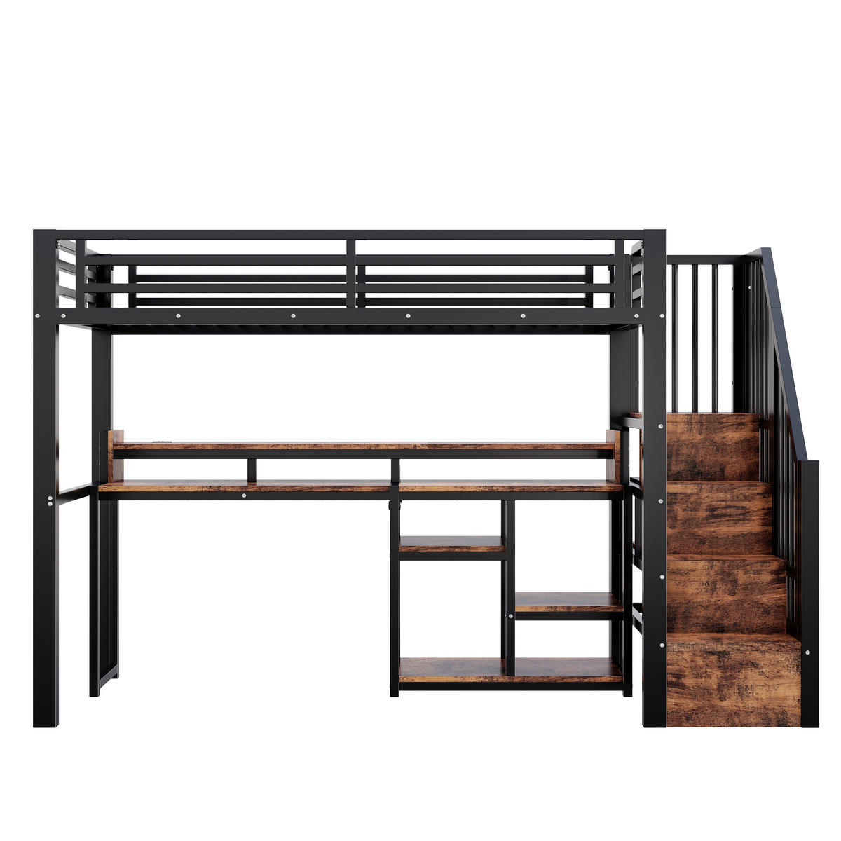 HOCHBETT 90/200 cm mit Leiterschrank und LED, DE-41996, in Schwarz - Schwarz, Metall (90/200cm) - ComfortXL