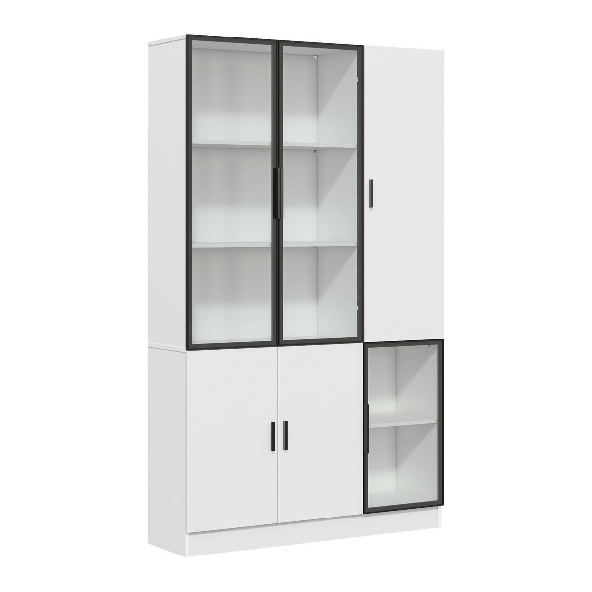 HIGHBOARD mit Glastüren 120/35/200 cm in Weiß mit LED-Beleuchtung - Weiß, Holzwerkstoff (120/200/35cm) - BEAOK