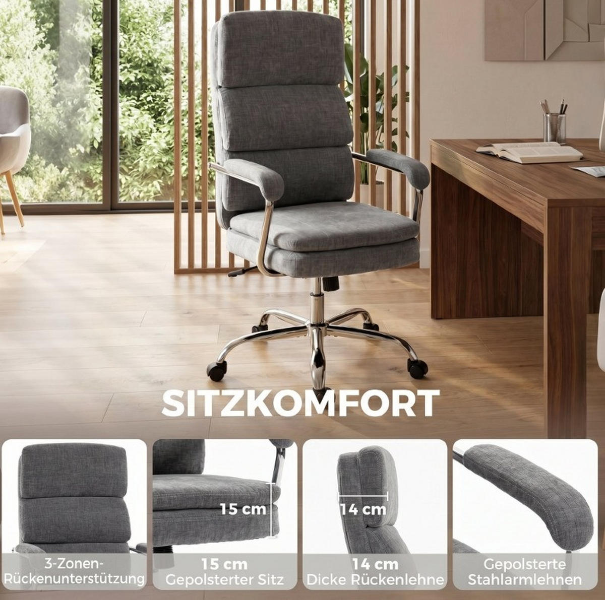 DREHSTUHL 72,5/65/118 cm grau aus Polyester mit Wippmechanik - Grau, Kunststoff (72.5/118/65cm) - OKWISH