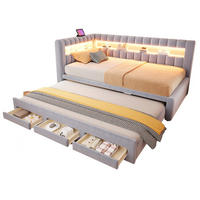 POLSTERBETT Schlafsofa aus Samt 90x190 cm Hellgrau mit Ausziehbett, LED-Beleuchtung, USB-C und Stauraum - Hellgrau, Textil (90/190cm) - Modfu