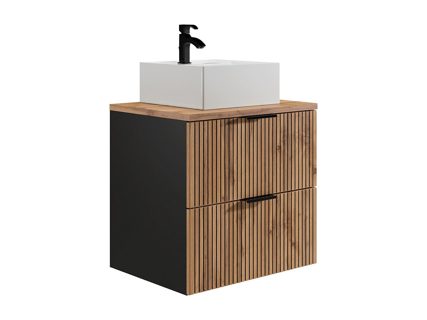 EINZELWASCHTISCH - 60cm x 46cm - MDF - schwarz, naturfarben hell - MADELA - Schwarz, Holz (60/57/46cm) - Vente-Unique