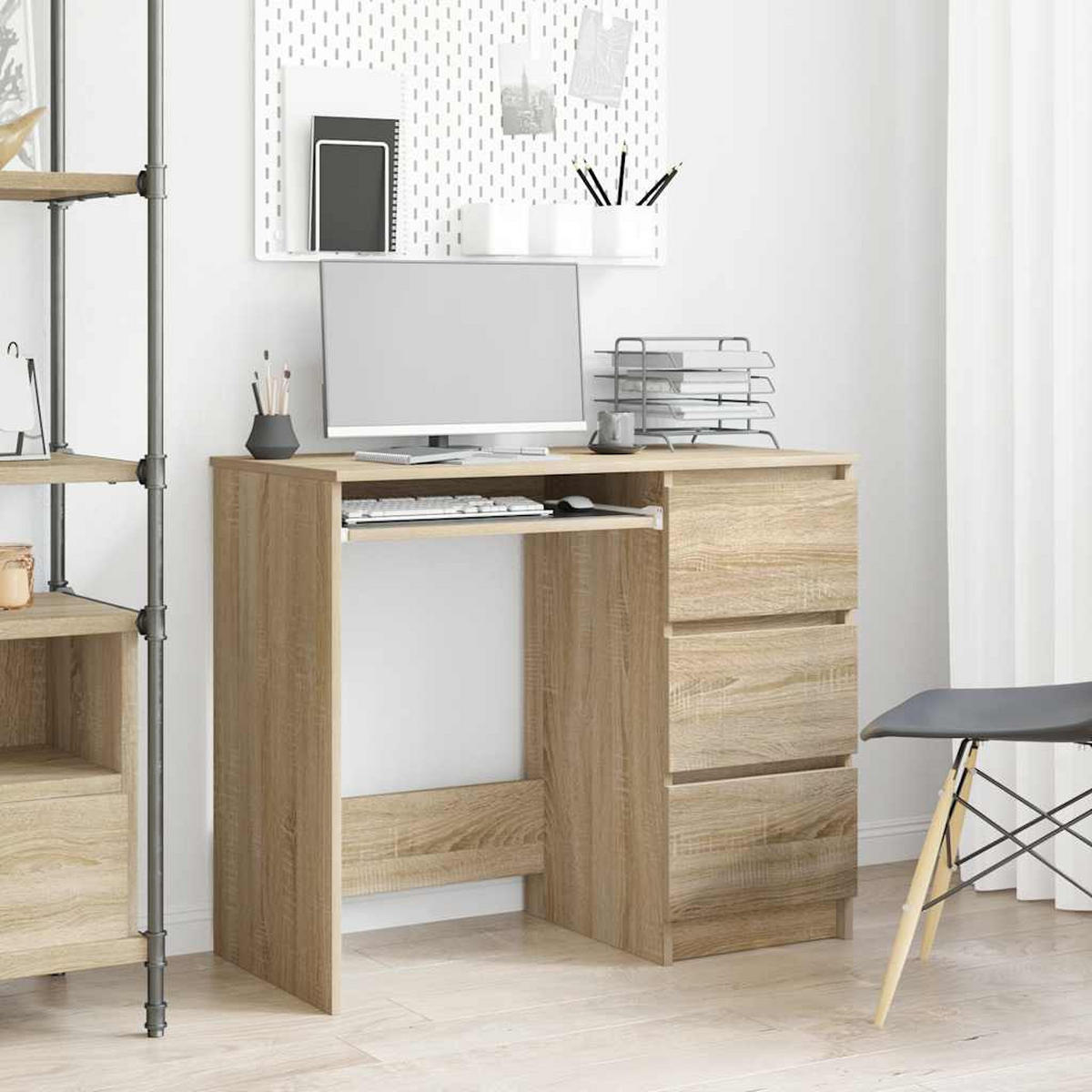 SCHREIBTISCH mit 3 Schubladen, 1 Tastaturauszug 90/45/76 cm aus Holzwerkstoff Sonoma-Eiche Dekor - Braun/Sonoma Eiche, Holz (45/90/76cm) - vidaXL