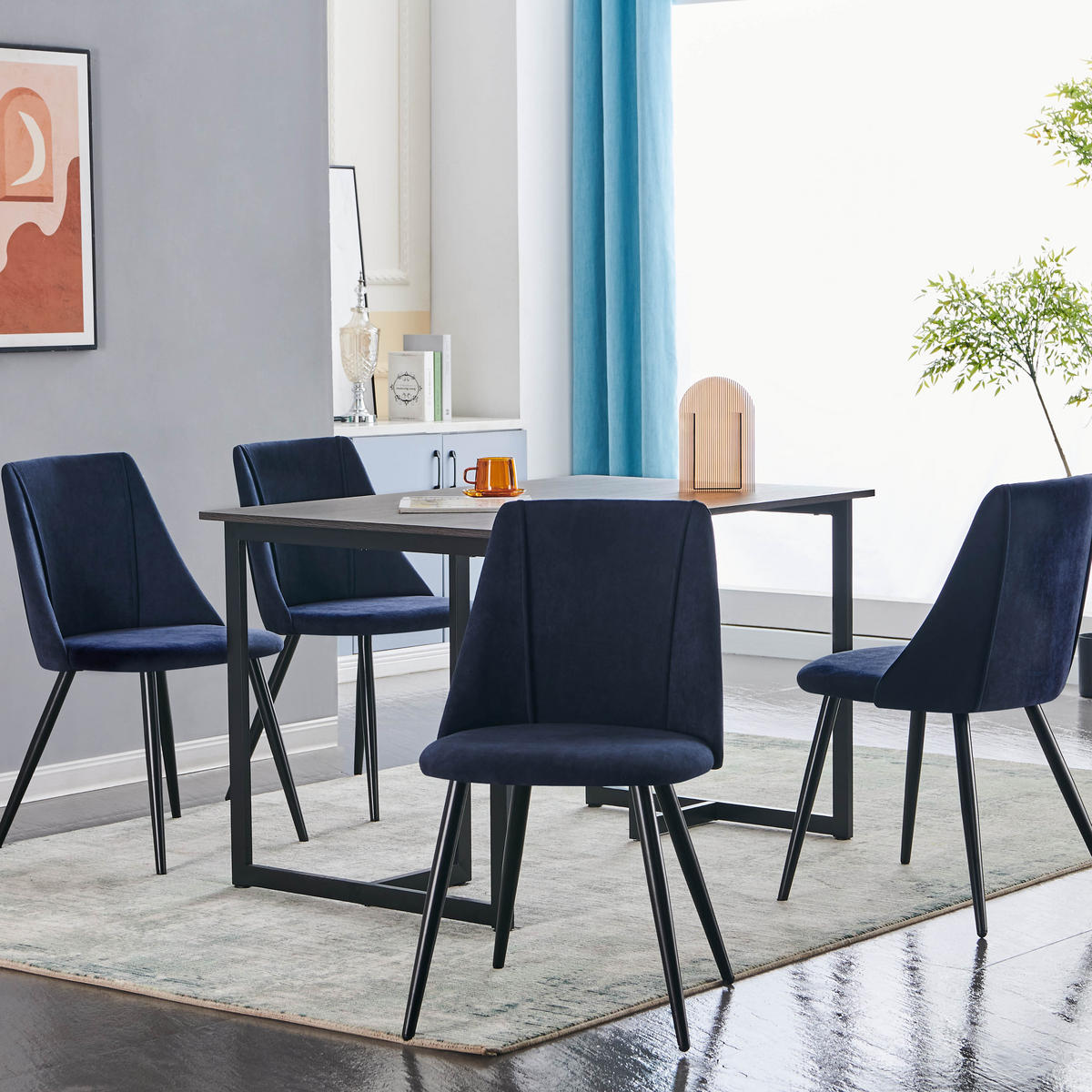 STUHL-SET 2 Stück in Stoff - Blau/Schwarz, Holzwerkstoff/Textil (56/83/55cm) - Urban Meuble